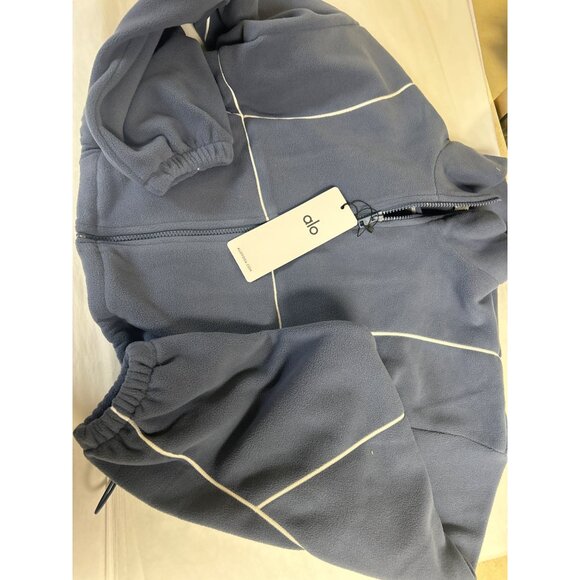 NWT Alo Yoga Polar Fleece Game Time Full Zip Jacket Bluestone/White Size Medium - Picture 6 of 8